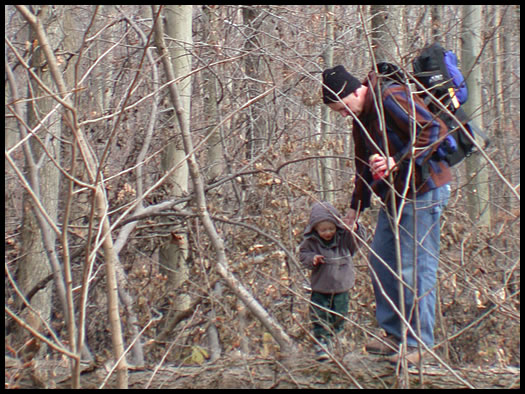 father and son hiking