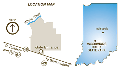 location of McCormick's Creek State Park in Indiana - click for more detailed maps