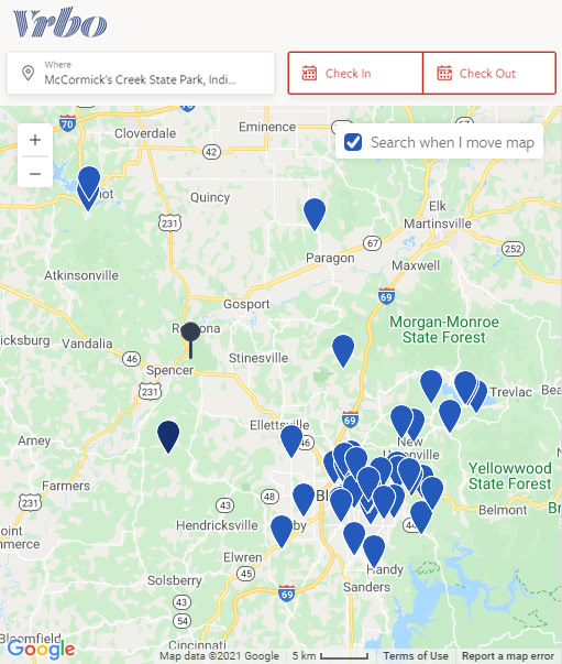 Click to book cabin rentals near McCormick's Creek State Park